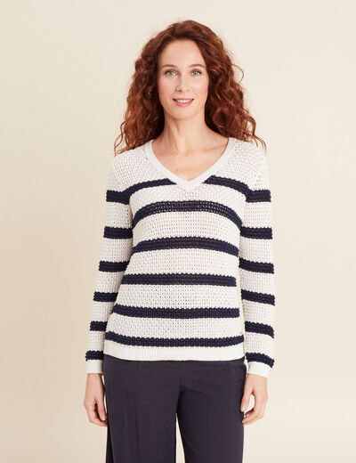 Pull manches longues ajouré ecru femme