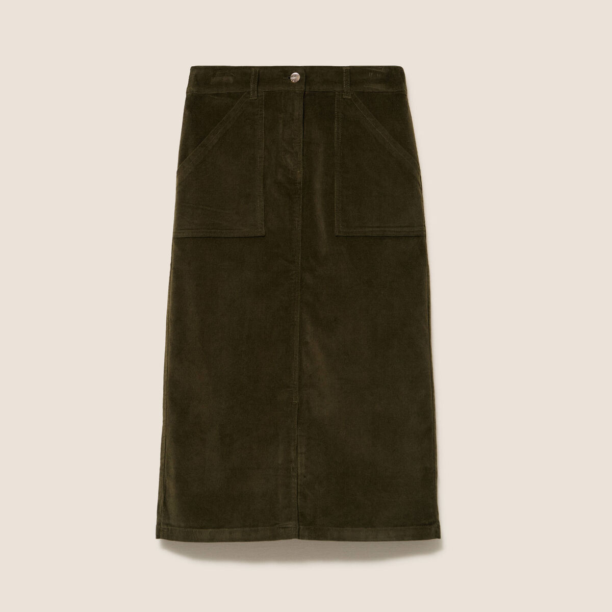 Jupe en velours vert kaki femme