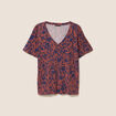 T-shirt col V manches courtes marron femme