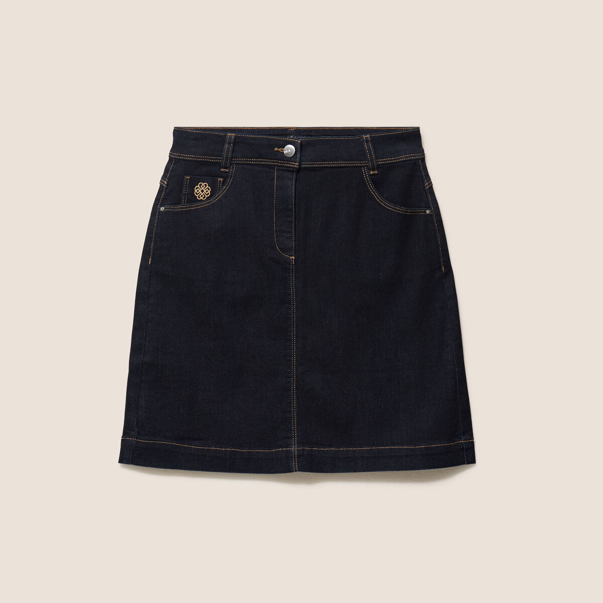 Jupe courte trap&egrave;ze en jean denim brut femme