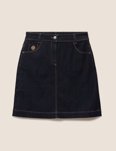 Jupe courte trap&egrave;ze en jean denim brut femme