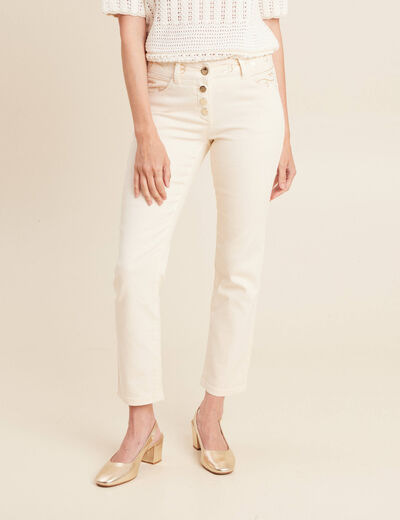 Pantalon jean taille basculée ivoire femme