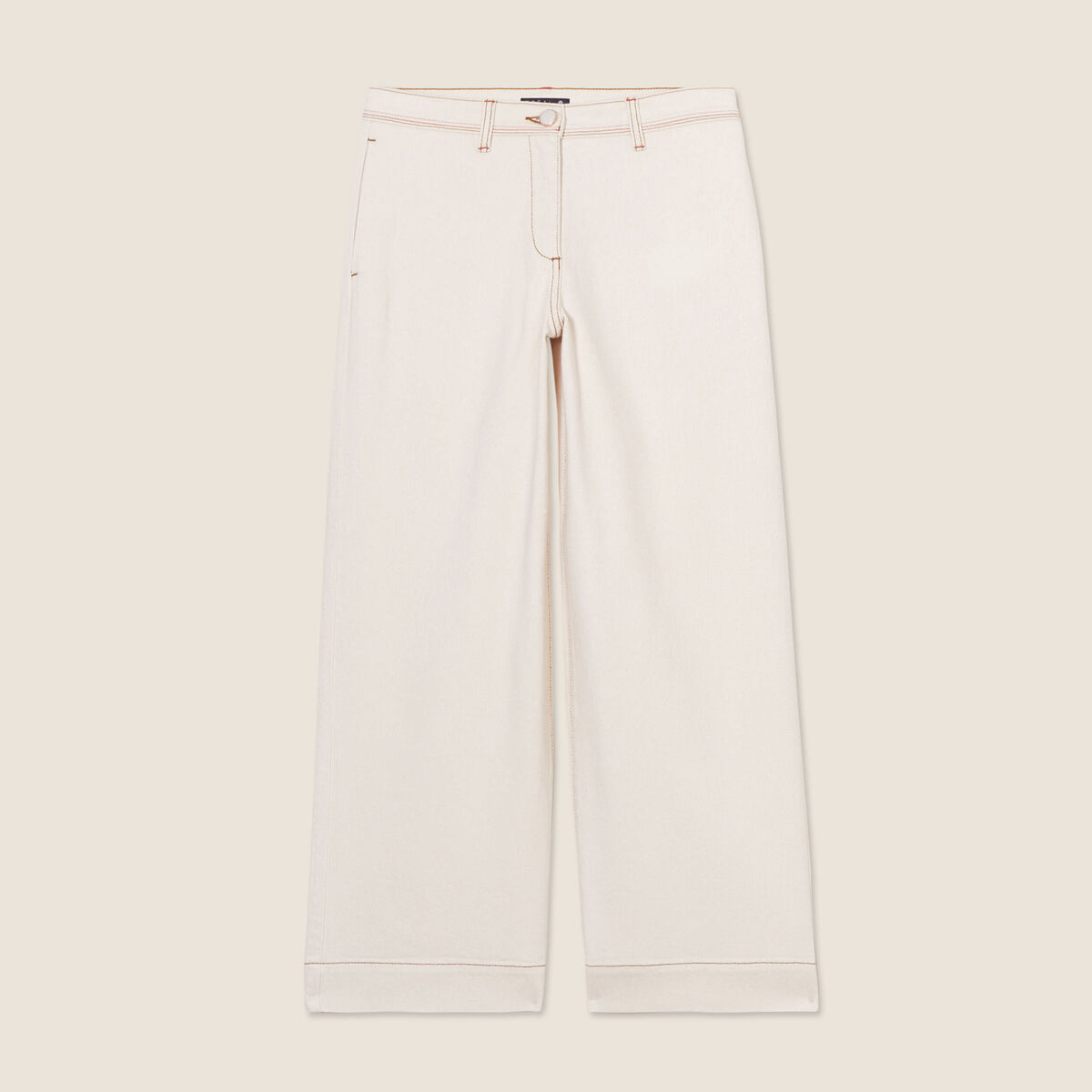 Jean large taille haute 7/8&egrave;me ivoire femme