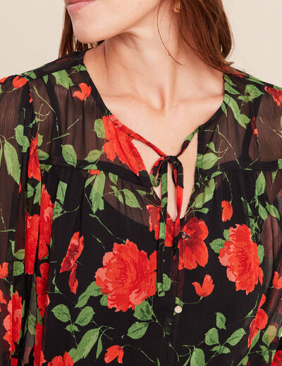Blouse ample en voile col rond rouge femme