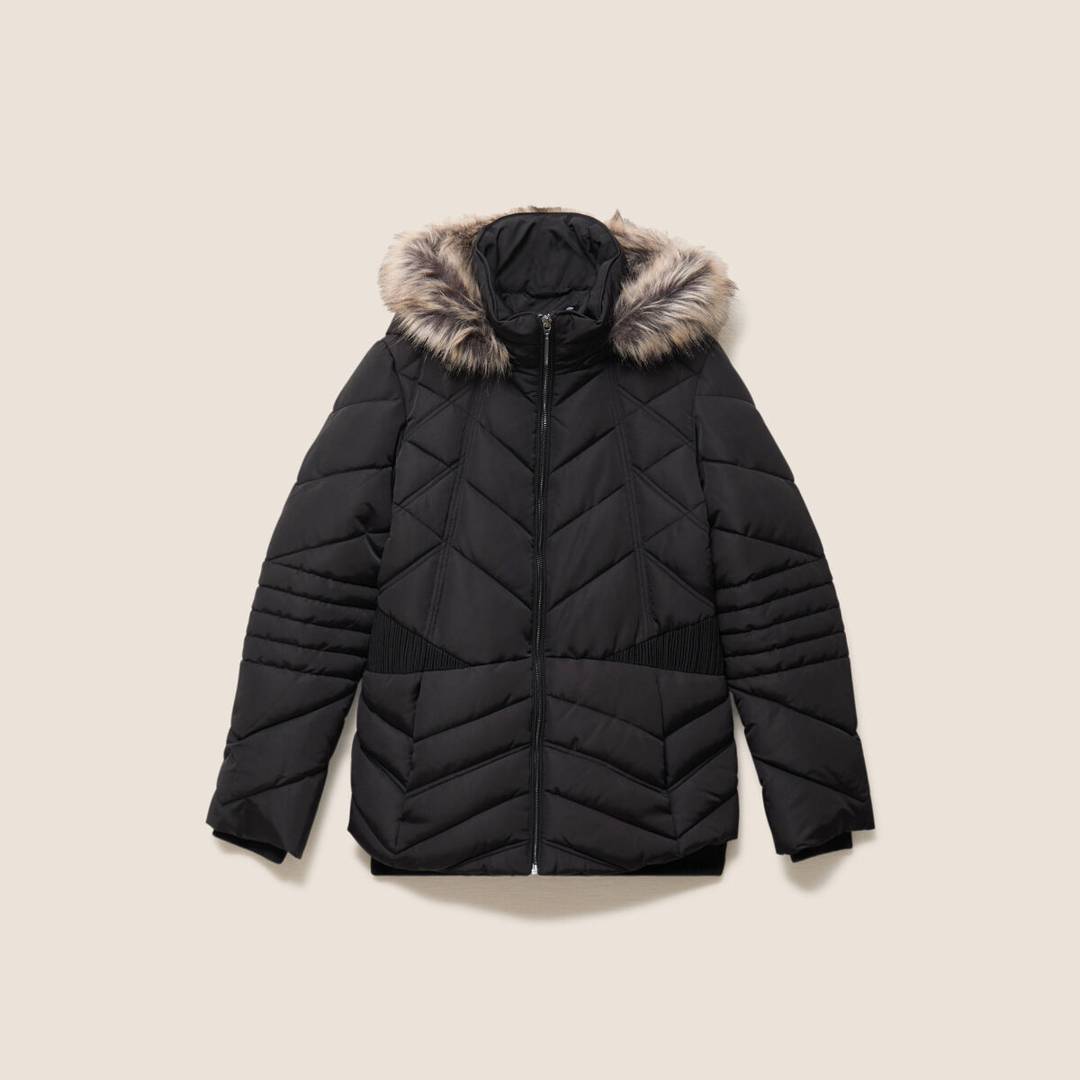 Doudoune cintr&eacute;e capuche manches longues noir femme