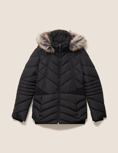 Doudoune cintr&eacute;e capuche manches longues noir femme