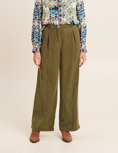 Pantalon flou large vert olive femme
