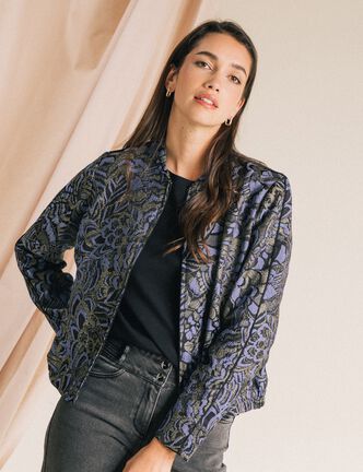 Veste bas resserr&eacute; manches longues bleu femme