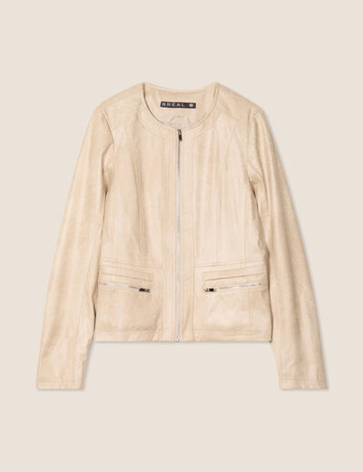 Veste suédine zippée beige femme