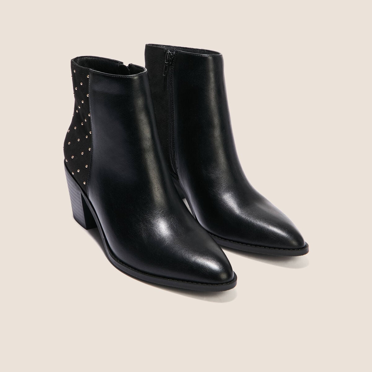 Bottines &agrave; talon d&eacute;tails clout&eacute;s noir femme