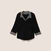T-shirt col chemise manches 3/4 noir femme