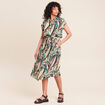 Robe fluide col chemise manches courtes vert femme