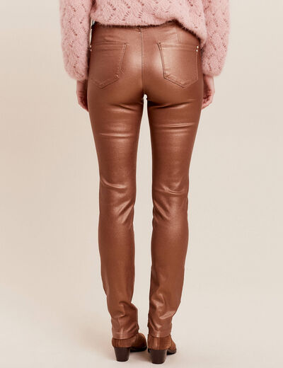 Pantalon ajusté enduit à pont camel femme