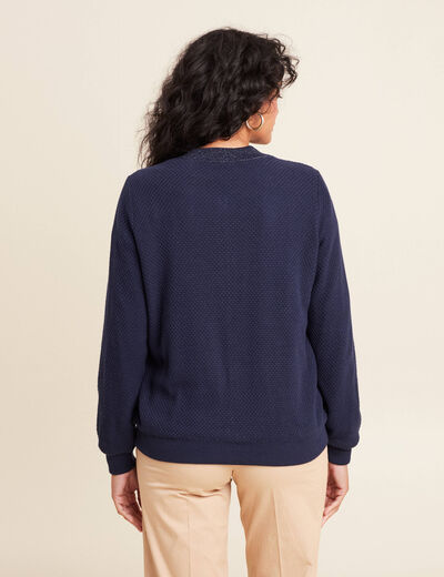 gilet réversible coton manches longues bleu marine femme