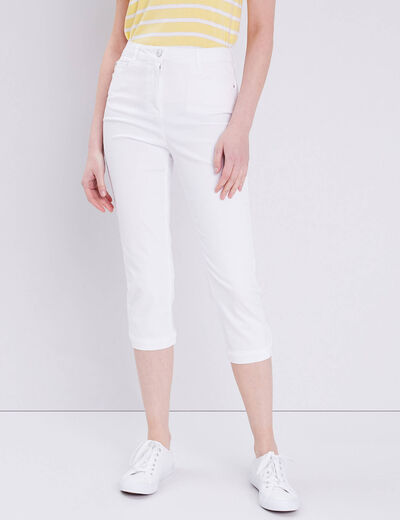 Pantacourt droit taille haute blanc femme