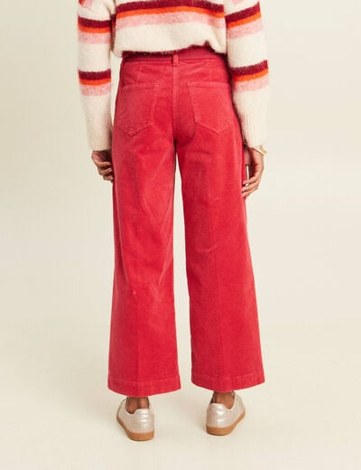 Pantalon large velours c&ocirc;tel&eacute; rouge femme