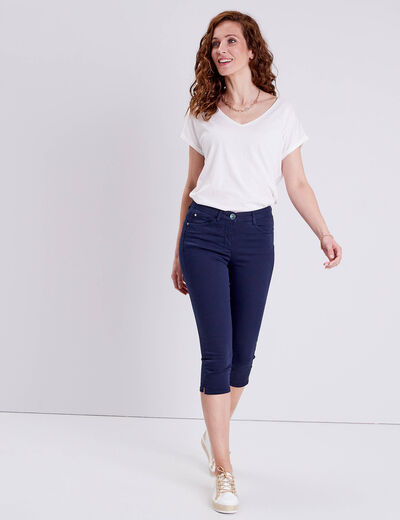 Pantacourt droit taille standard bleu marine femme