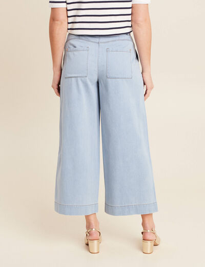 Jean large 7/8ème taille haute denim bleach femme