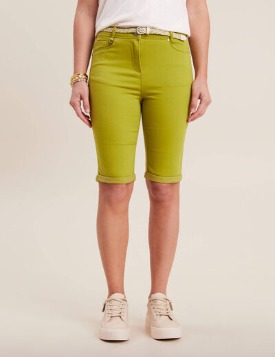 Bermuda ajusté ceinturé vert olive femme