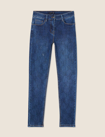 Jean ajusté à strass denim brut femme