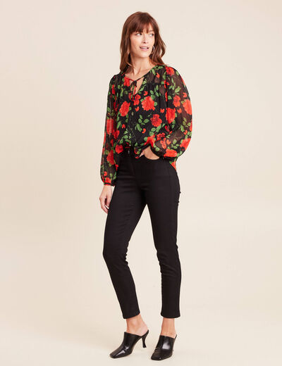 Blouse ample en voile col rond rouge femme