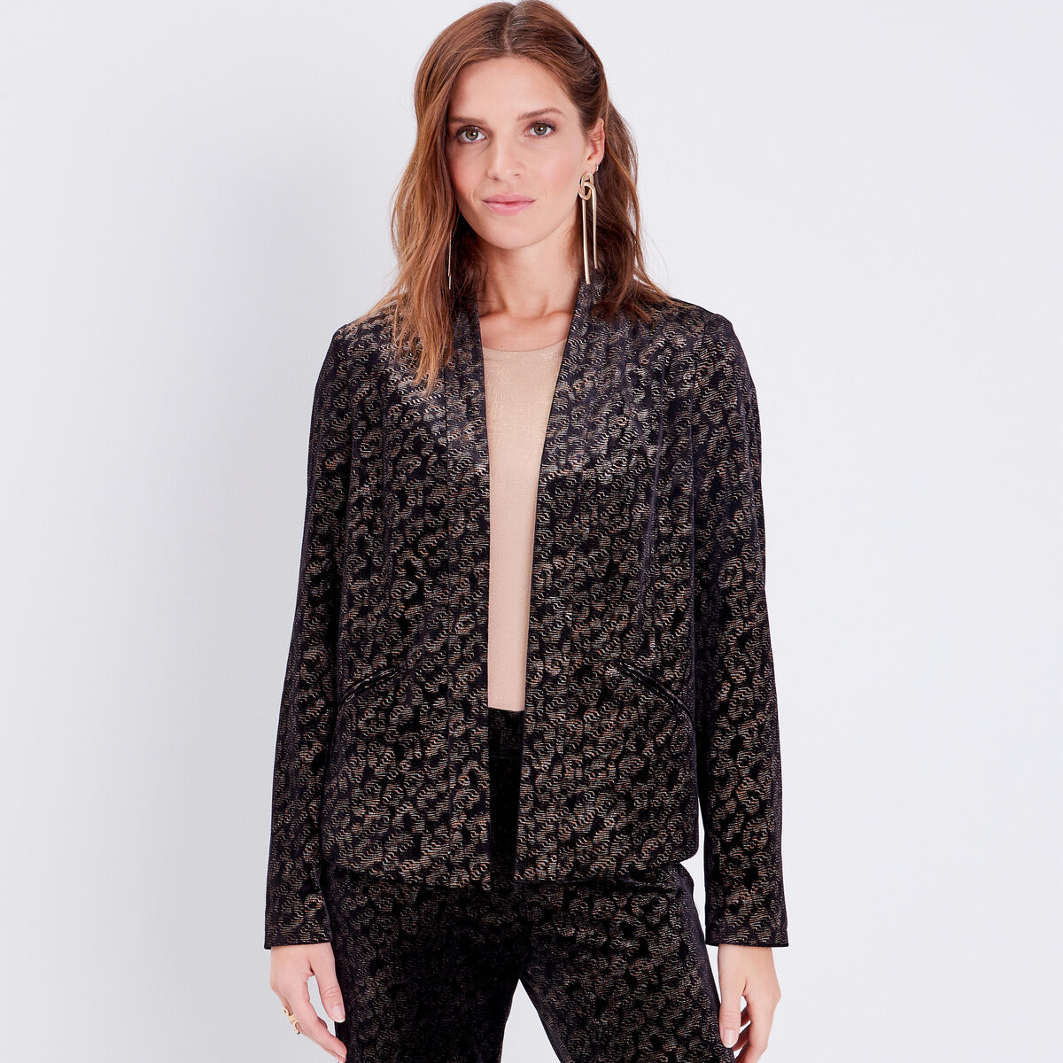 Veste droite velours noir femme