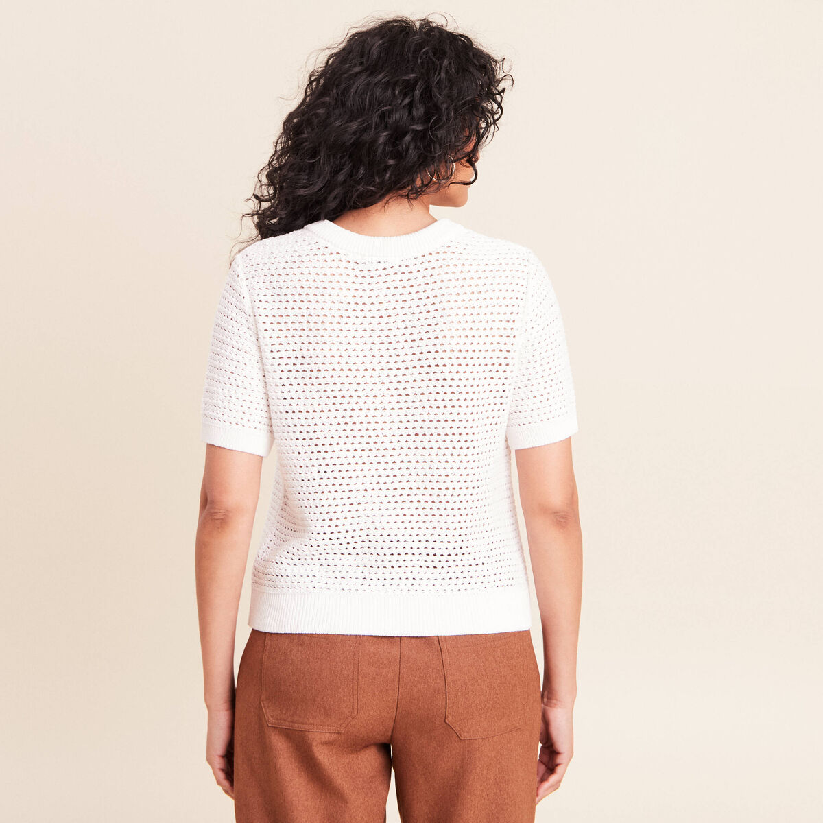 Gilet manches courtes col rond ecru femme
