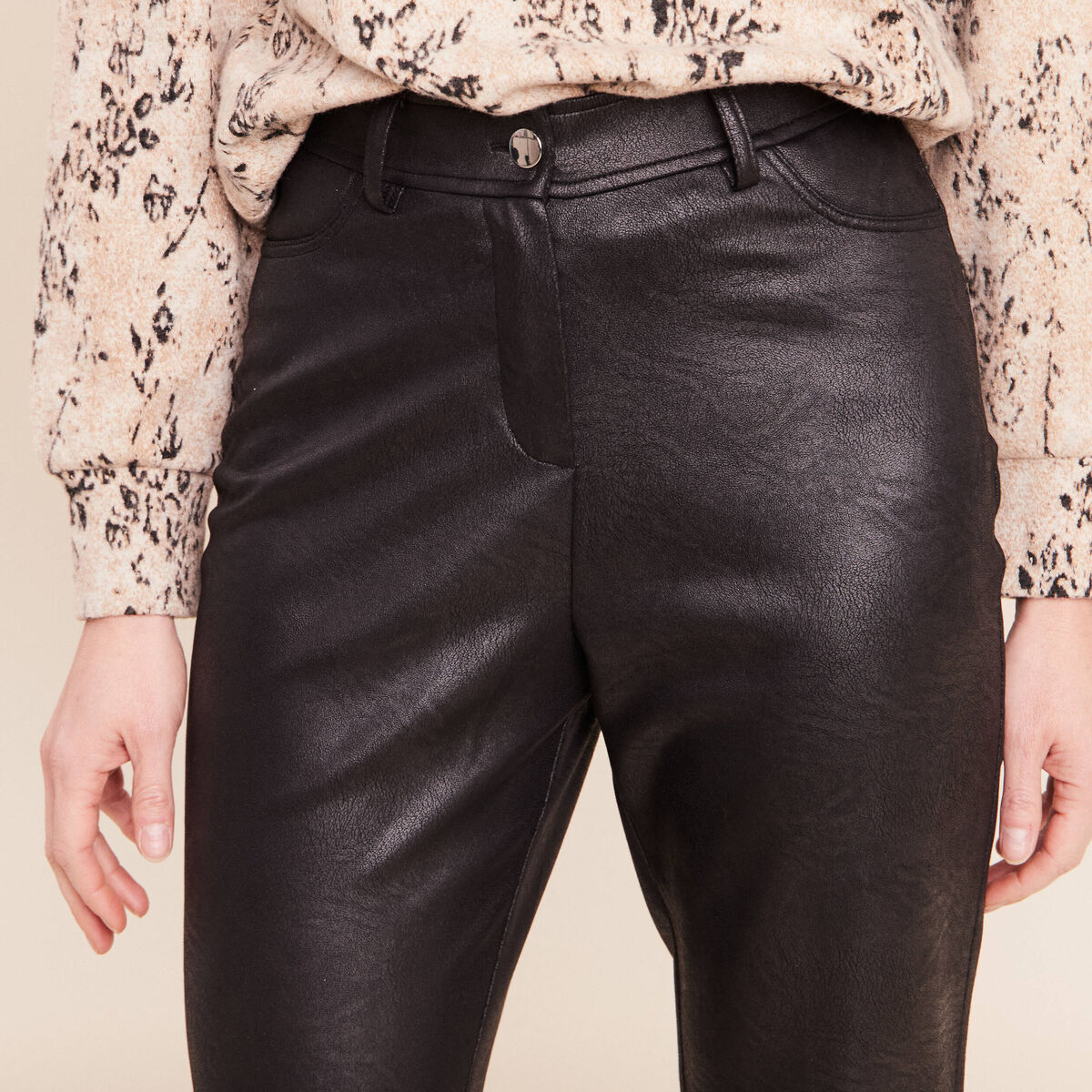 Pantalon similicuir droit 7/8&egrave;me noir femme
