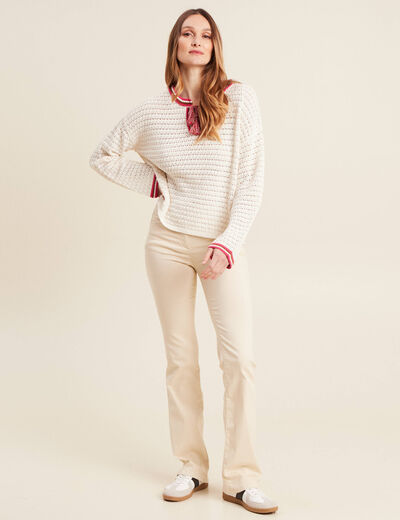 Pantalon léger bootcut taille basculée ivoire femme