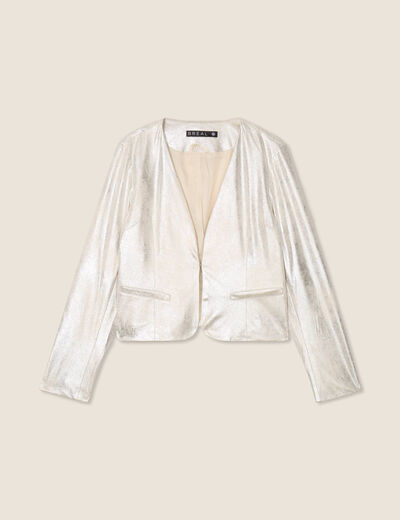 Veste courte métallisée couleur argent femme