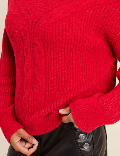 Pull col rond manches longues rouge femme