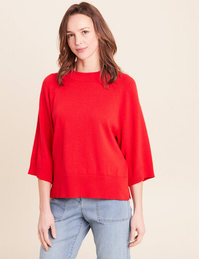 Pull fin col rond manches coudes rouge fluo femme