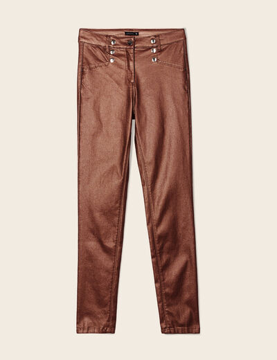 Pantalon ajusté enduit à pont camel femme