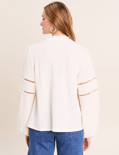 Blouse boh&egrave;me maille cr&ecirc;p&eacute;e ecru femme