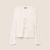 Gilet mi-long manches longues ecru femme