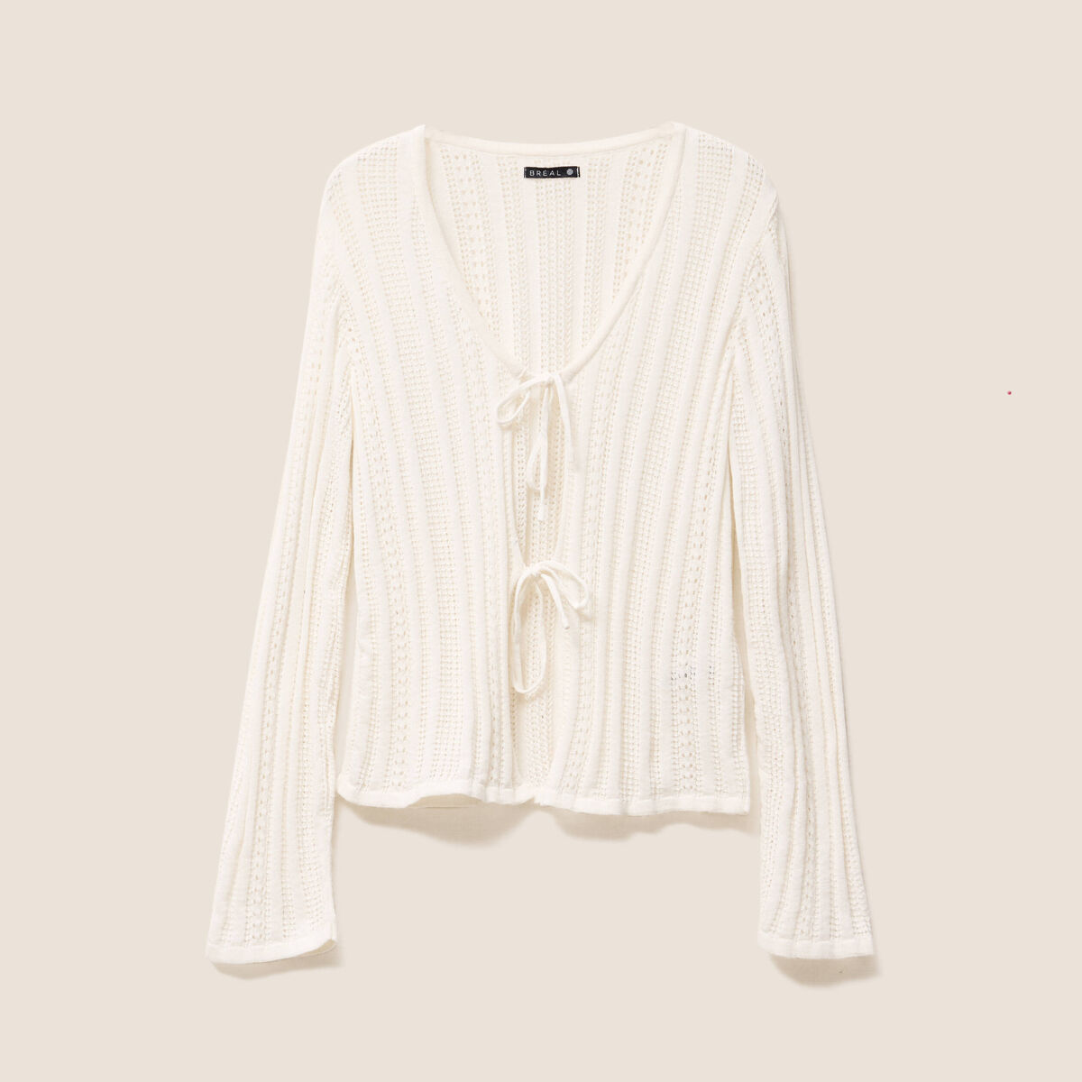 Gilet mi-long manches longues ecru femme
