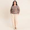 Pull col rond manches longues strass marron femme