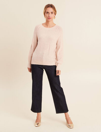 Pull col rond manches longues &agrave; sequins rose poudr&eacute;e femme