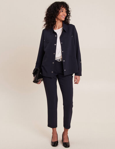 Veste cintrée boutonnée bleu foncé femme
