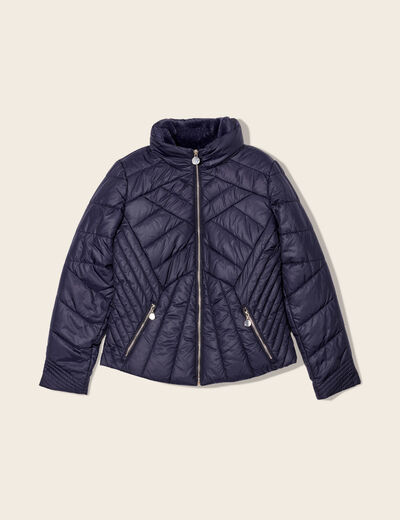 Doudoune déperlante droite zippée bleu foncé femme