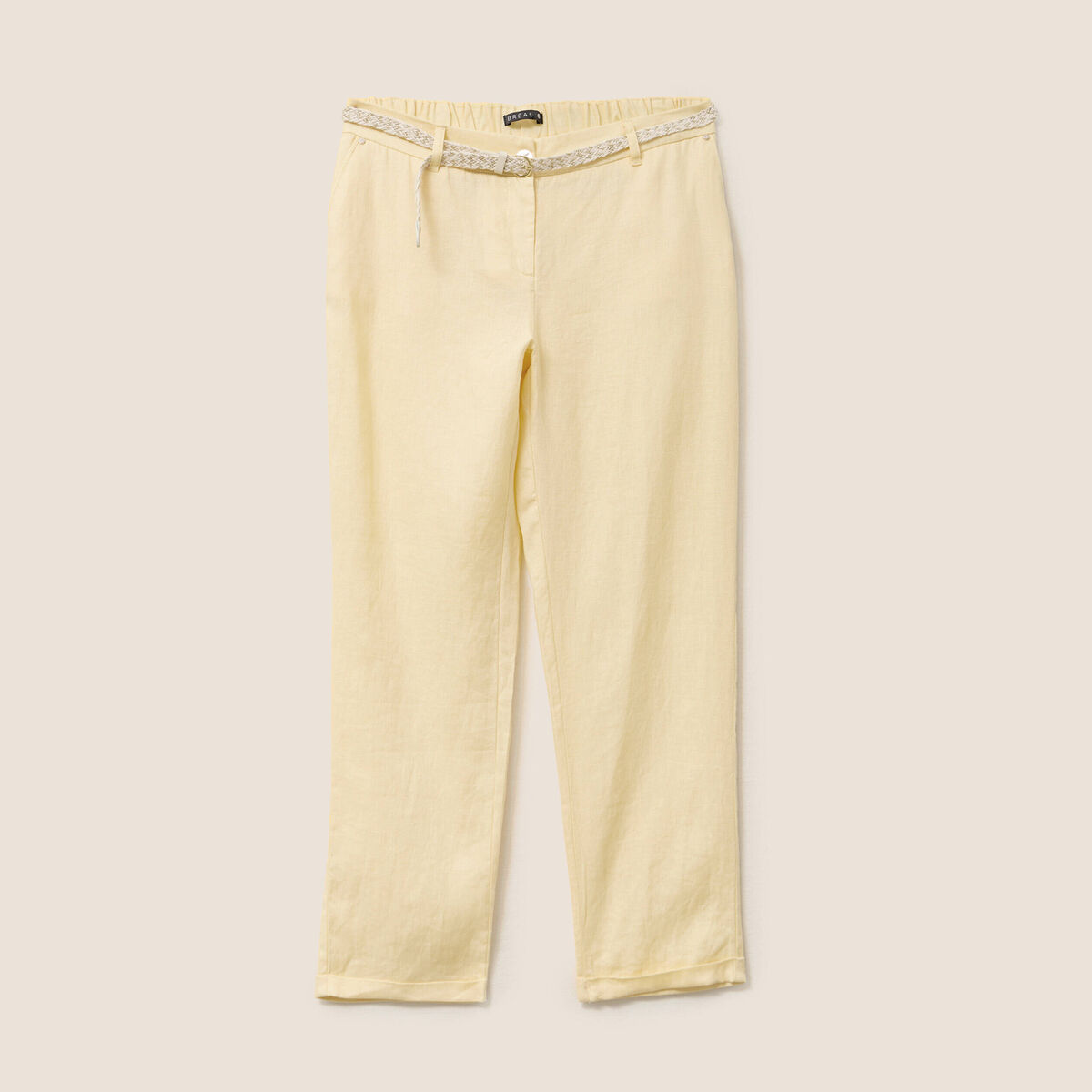 Pantalon flou ceinturé jaune clair femme