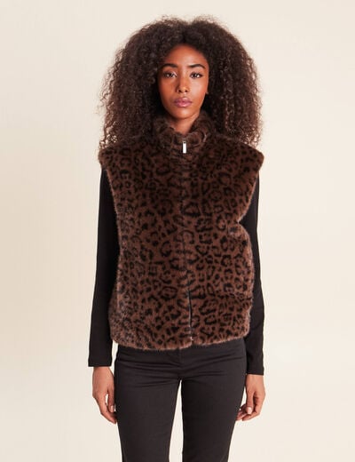 Veste col montant doubl&eacute;e marron femme