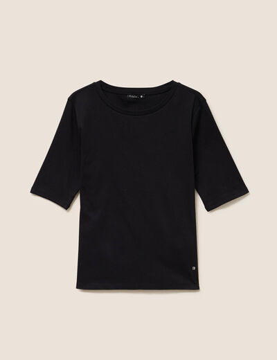 T-shirt ajust&eacute; col rond manches coudes noir femme