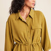 chemise droite longue manches longues vert kaki femme