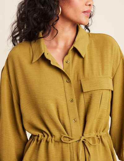 chemise droite longue manches longues vert kaki femme