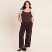 Pantalon large velours c&ocirc;tel&eacute; marron fonc&eacute; femme
