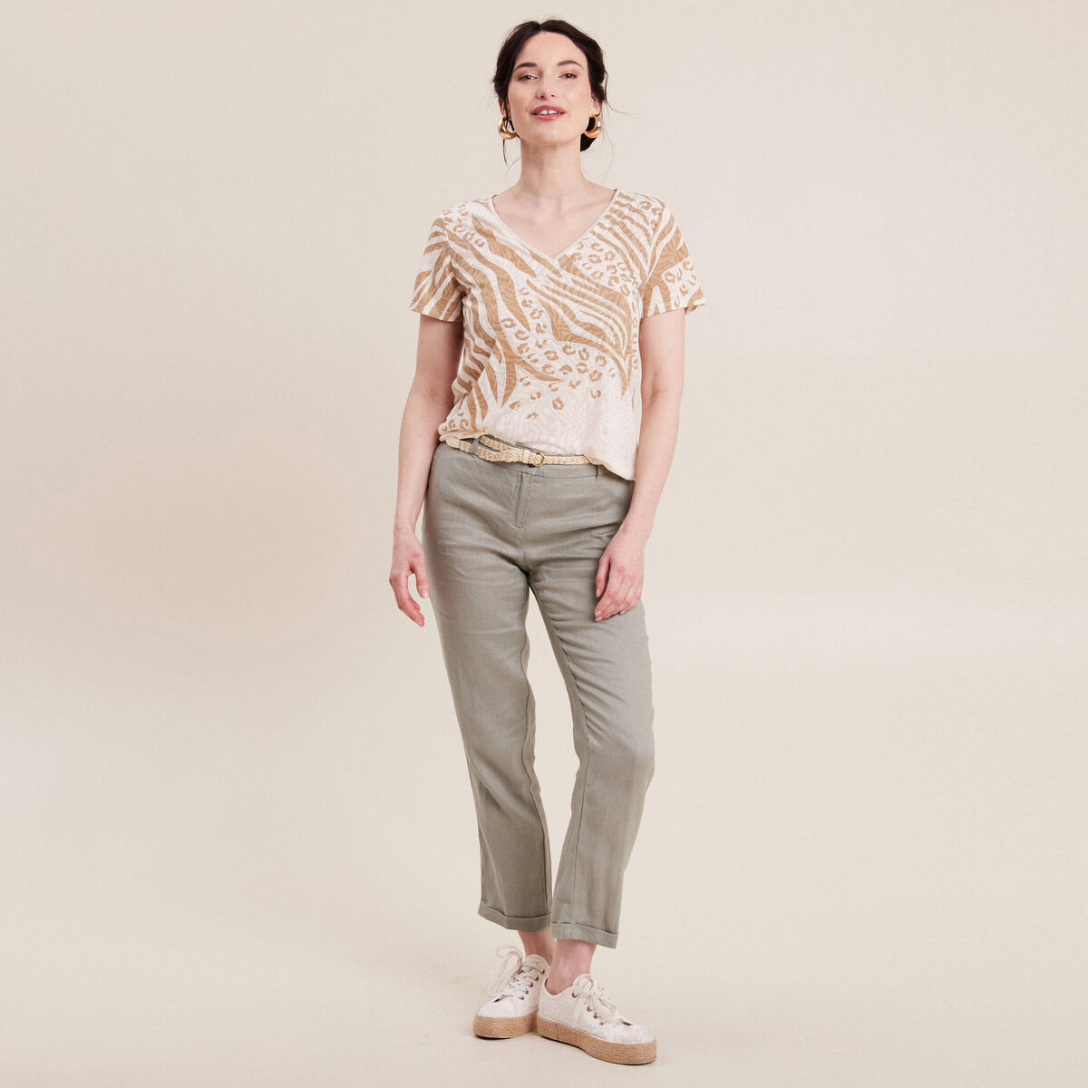 Pantalon flou ceinturé vert clair femme