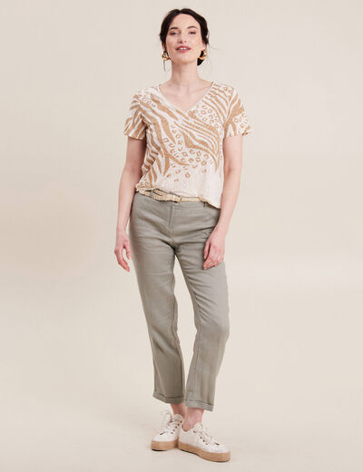 Pantalon flou ceinturé vert clair femme