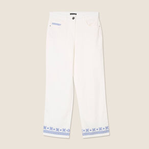 Jean droit brodé blanc femme