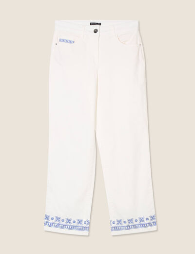 Jean droit brodé blanc femme